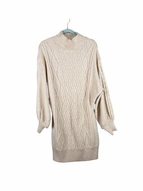 H&M Cream Cable Knit Turtleneck Sweater Dress Size M